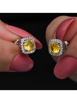 Bazarhane Gümüş Sarı Baget Taşlı Çivili Kadın Küpe