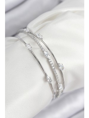 FRY Pirinç Zirkon Taşlı Su Yolu Model Gümüş Renk Kadın Bileklik