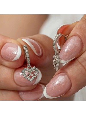 Bazarhane Gümüş Kalp Kurdele Sallantılı Kadın Küpe