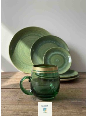 Türk Kahve Fincanı Cam Yeşil Dekoratif Paşabahçe Cam El Üretimi