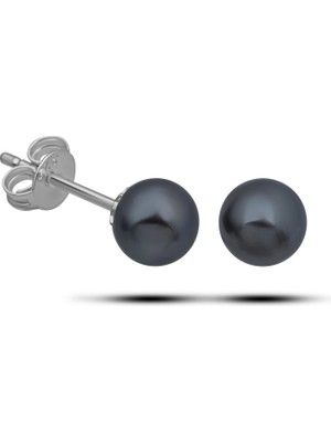 Bazarhane Gümüş Mayorka Siyah Inci 6 mm Kadın Küpe