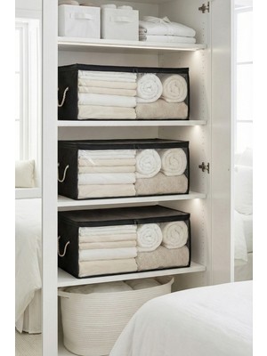 Rek Home 3 Adet Orta Boy Pencereli Baza Altı Kazak Pike Battaniye Giysi Kıyafet Hurcu / 52X28X21