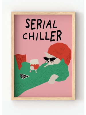 Miovi Works Serial Chiller | Çerçeveli Modern Minimal Eğlenceli Kedi Duvar Dekorasyonu Poster Tablo