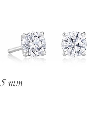Bazarhane Gümüş Yuvarlak Tek Taş Zirkon Küpe - 5 mm