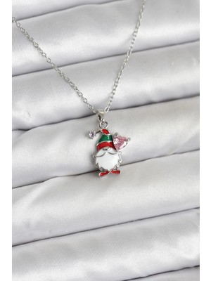 FRY 316L Çelik Zincir Gümüş Renk Yılbaşı Teması Kadın Kolye