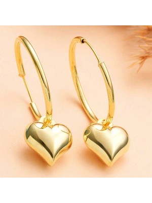 Bazarhane Gümüş Gold Kalp Sallantılı Kadın Küpe