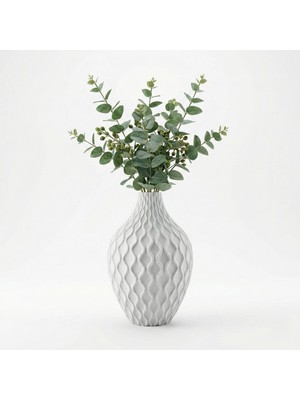Atatuğ Hediyelik Modern Spiral Tasarım Beyaz Mermer Dokulu Dekoratif Vazo ve Saksı - 21 cm