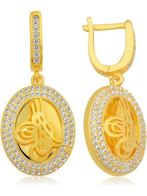 Bazarhane Gümüş Tuğralı Oval Bayan Küpe