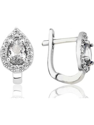 Bazarhane Gümüş Beyaz Taşlı Damla J Kadın Küpe