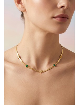 Stainless Steel Zarif Opal Taşlı Yıldız Detay Gold Çelik Kolye