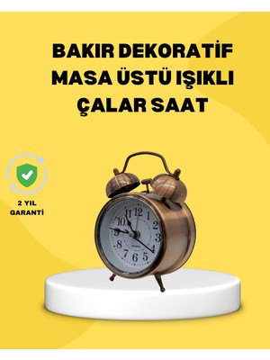Değirmen Grup Dekoratif Bronz Renk Metal Alarmlı Masa Üstü Saat Klasik Tasarım - Lisinya