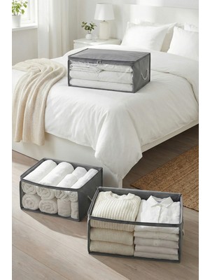 Rek Home 3 Adet Orta Boy Pencereli Baza Altı Kazak Pike Battaniye Giysi Kıyafet Hurcu / 52X28X21