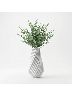 Atatuğ Hediyelik Modern Spiral Tasarım Beyaz Mermer Dokulu Dekoratif Vazo Saksı - 19X11 cm