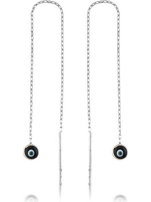 Bazarhane Gümüş Zincirli Lacivert Nazar Küpe