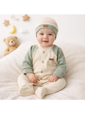 Leylek Yenidoğan Bebek Tulum+Şapka Takımı %100 Pamuk