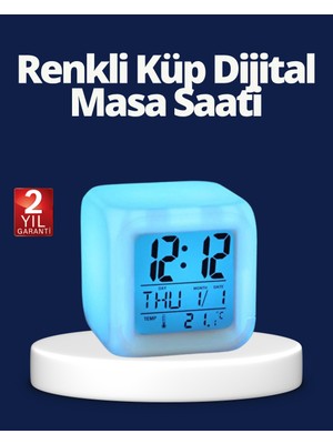Değirmen Grup Renk Değiştiren LED Alarmlı Dijital Küp Masa Saati - Lisinya