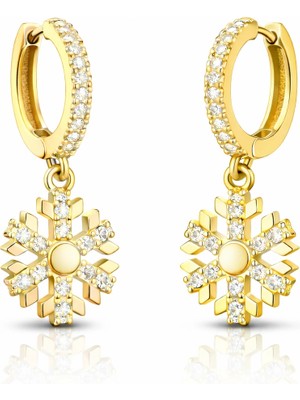 Bazarhane Gümüş Sallantılı Gold Kar Tanesi Kadın Küpe