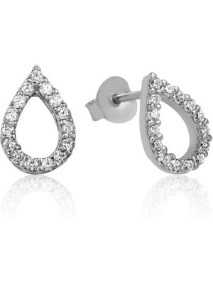 Bazarhane Gümüş Beyaz Taşlı Damla Çivili Küpe