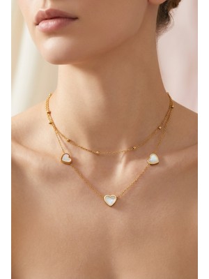 Stainless Steel Üçlü Kalp Figürlü Iki Katmanlı Çelik Kolye