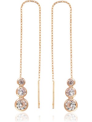 Bazarhane Gümüş Beyaz Taşlı Zincirli Küpe