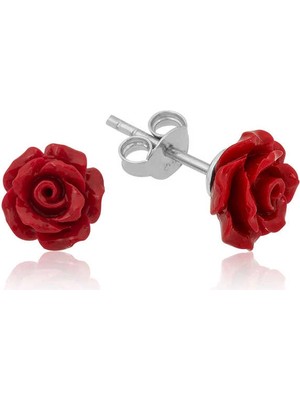 Bazarhane ​gümüş Kırmızı Gül Küpe