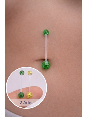 Sacce Scarves & Accessories Hamilelik Için Simli Bioplast Göbek Piercing Seti – 2'li (Yeşil & Sarı)