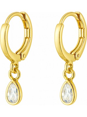 Tuqos Kadın Gold Renk  Zirkon Taşlı Klipsli  Rodyum Kaplama Küpe 2'li