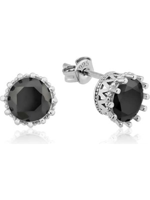 Bazarhane Gümüş Tırnaklı Siyah Tek Taş  Küpe