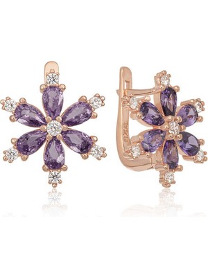 Bazarhane Gümüş Mor Lotus Çiçeği Kadın Küpe