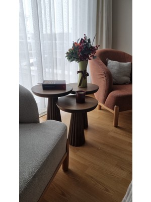 Ihlamur Wood Design Fitilli Koyu Ceviz 3 Lü Sehpa Set