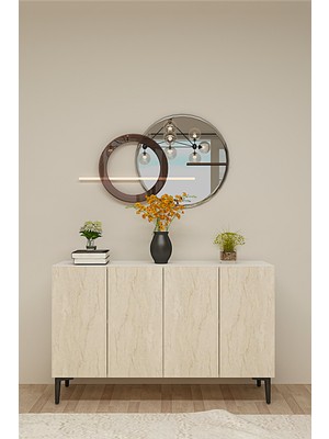 Ceneyra KA1299BT APLOS120 Konsol, Kahve Köşesi ve Tv Sehpası, Çok Amaçlı Dolap 120CM Beyaz-Traverten