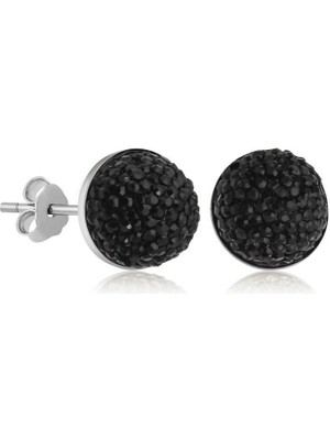 Bazarhane Gümüş Siyah Kristal Çivili Kadın Küpe