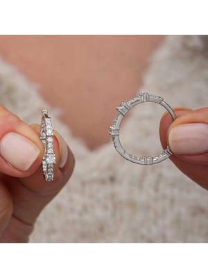 Bazarhane Gümüş Zirkon Taşlı Halka Kadın Küpe