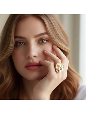 Vaoov 14 Ayar Altın Kaplama Inci Yüzük