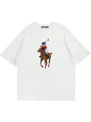Mad&Calf Unisex Teddy Cowboy Baskılı Bisiklet Yaka Oversize Tshirt