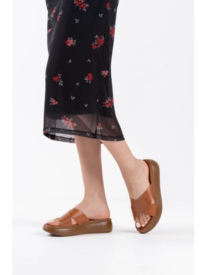 Alfaze Taba Hakiki Deri Bantlı Terlik