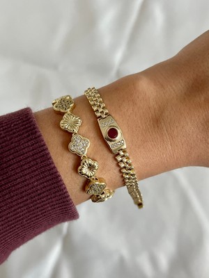 Yeknova Xuping 14K Gold Renginde Kuyumcu Işçiliği Yonca Model Zirkon Taş Detay Kararmaz Kadın Bileklik