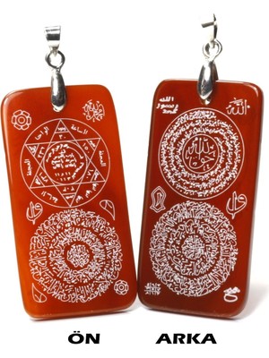 Ilgın Doğal Taş Takı Çift Taraflı Hilye-I Şerif ve Mühr-Ü Süleyman Yazılı Yemen Zırhı Akik Kolye Ucu