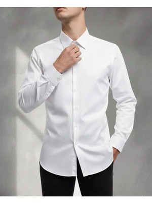 Sdnyazo Erkek Beyaz Gömlek Regular Slim Pamuklu Likralı Klasik Yaka