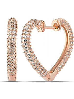 Bazarhane Gümüş Rose Kalp Kadın Küpe