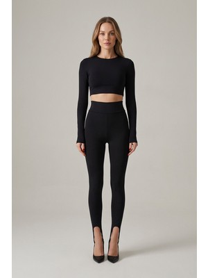 Yüksek Bel Toparlayıcı Esnek Füzo Kadın Tayt Siyah
