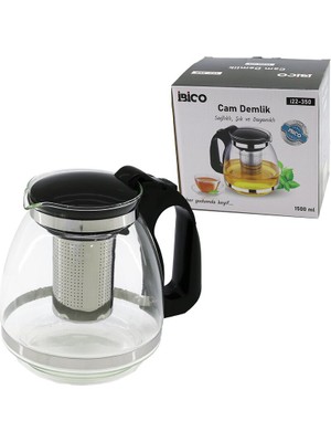 Go İthalat 1500ML Cam Demlik Çelik Süzgeçli - Plastik Kulp - Kapak - Krom Çerçeve (5332)