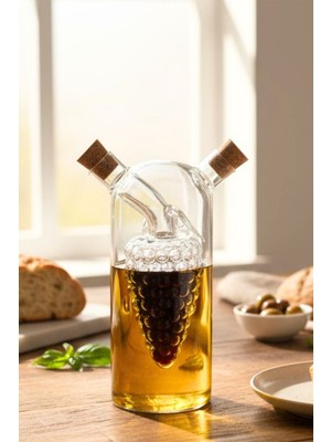 Özbience Şarap ve Sirke Şişesi, Çift Katmanlı Borosilikat Cam, Üzüm Figürlü, 350 ml
