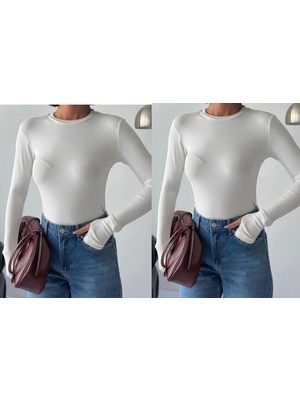 Betnur Kadın Pamuklu Parmak Geçirmeli Bisiklet Yaka Bady Bluz