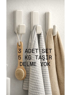 3'lü Güçlü Yapışkanlı Duvar Askısı - Delmeden montaj, 5 KG Taşıma I Yami Design