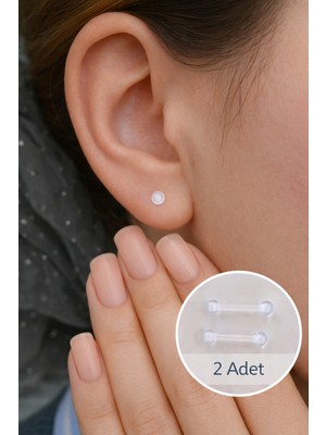 Sacce Scarves & Accessories Şeffaf Silikon Çift Toplu Piercing – 8 mm Bar | Helix, Kıkırdak, Lob Uyumlu | 2 Adet
