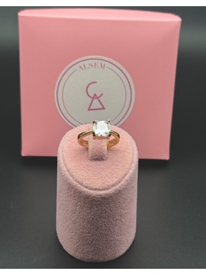 Alsem 18 Ayar Gold Kaplama Kare Tektaş Yüzük , Ciddi Ilişki Yüzüğü , Sevgililer Günü Hediyesi