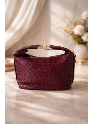 Egem Atelier Kadın Örgü Dokulu Gold Kilit Detaylı El ve Omuz Çantası