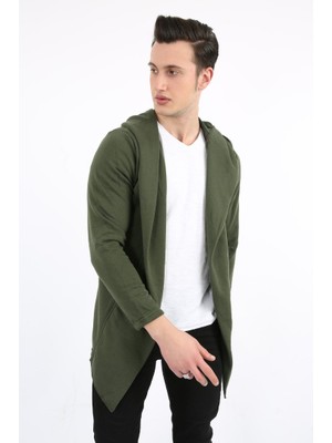 Libas Verda Üç Iplik Şardonlu Kapşonlu Cepli Erkek Günlük Panço Hırka