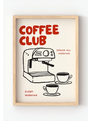 Miovi Works Served All Morning | Retro Espresso Makinesi Minimal Kahve Mutfak Duvar Dekorasyonu Poster Tablo